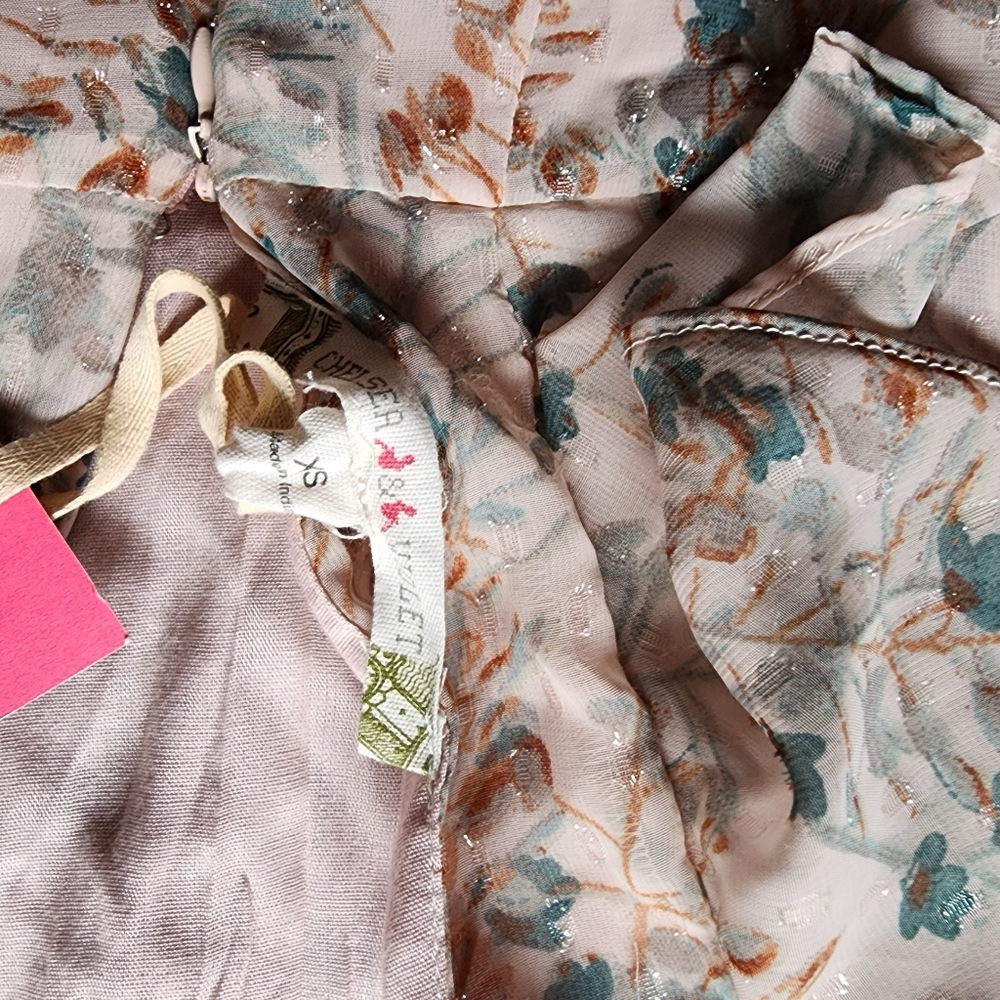 🎉 Chelsea & Violet Metallic Floral Ruffle Dress XS - Picture 6 of 12